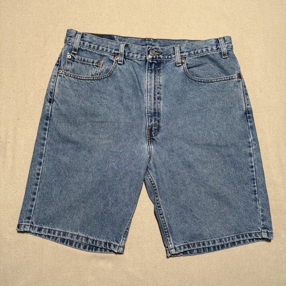 Vintage Levis 505 Jean Shorts Mens 38 Regular Fit Medium Wash Denim Blank Tab